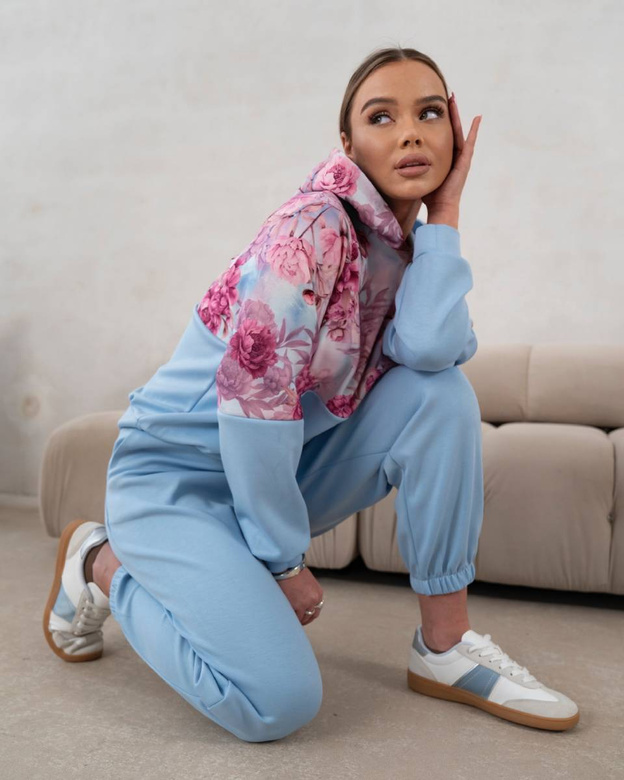 Set de trening pentru femei, cu glugă și pantaloni de trening, albastru