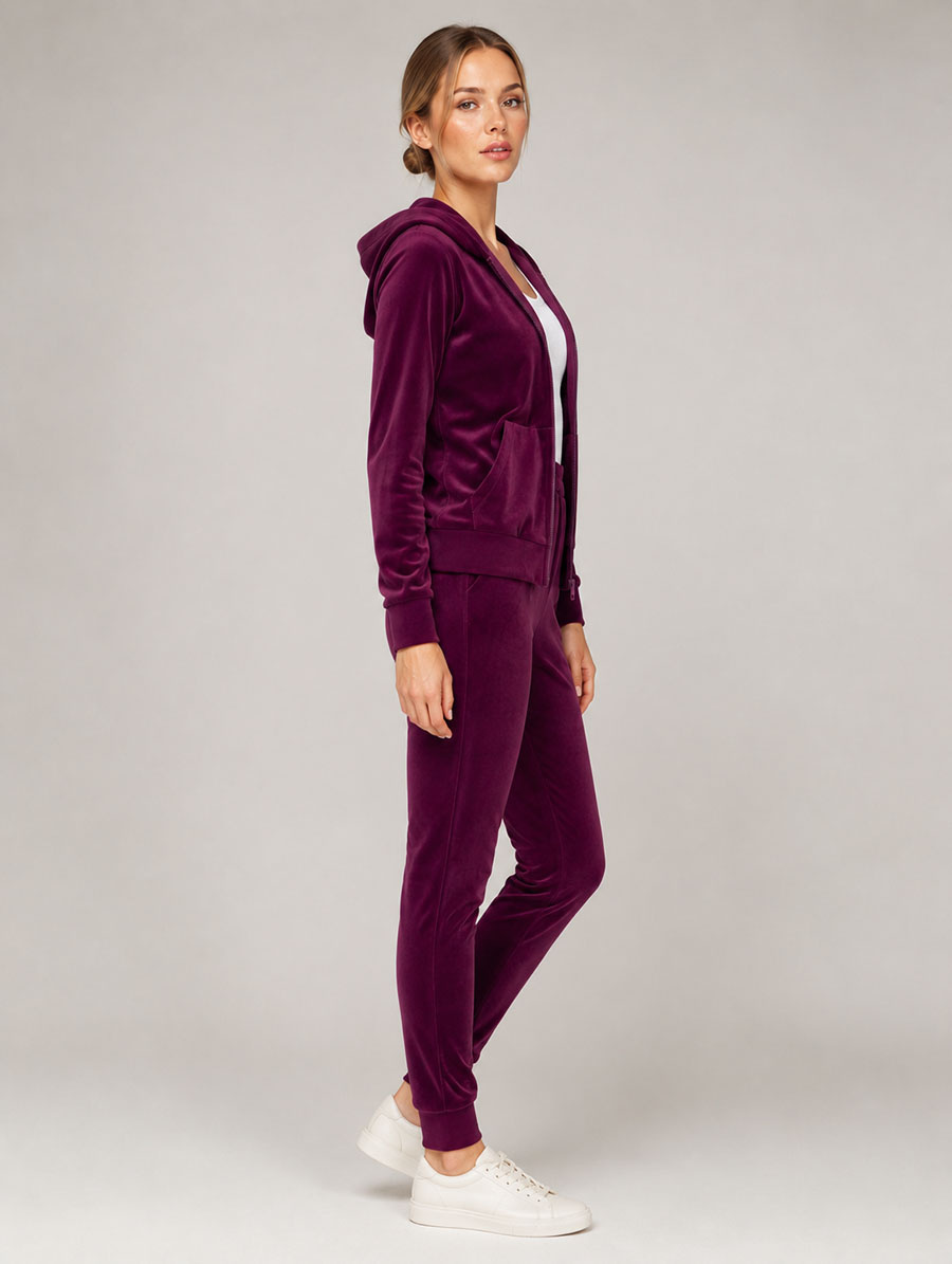 Set hanorac + pantaloni de trening din velur, culoare burgund