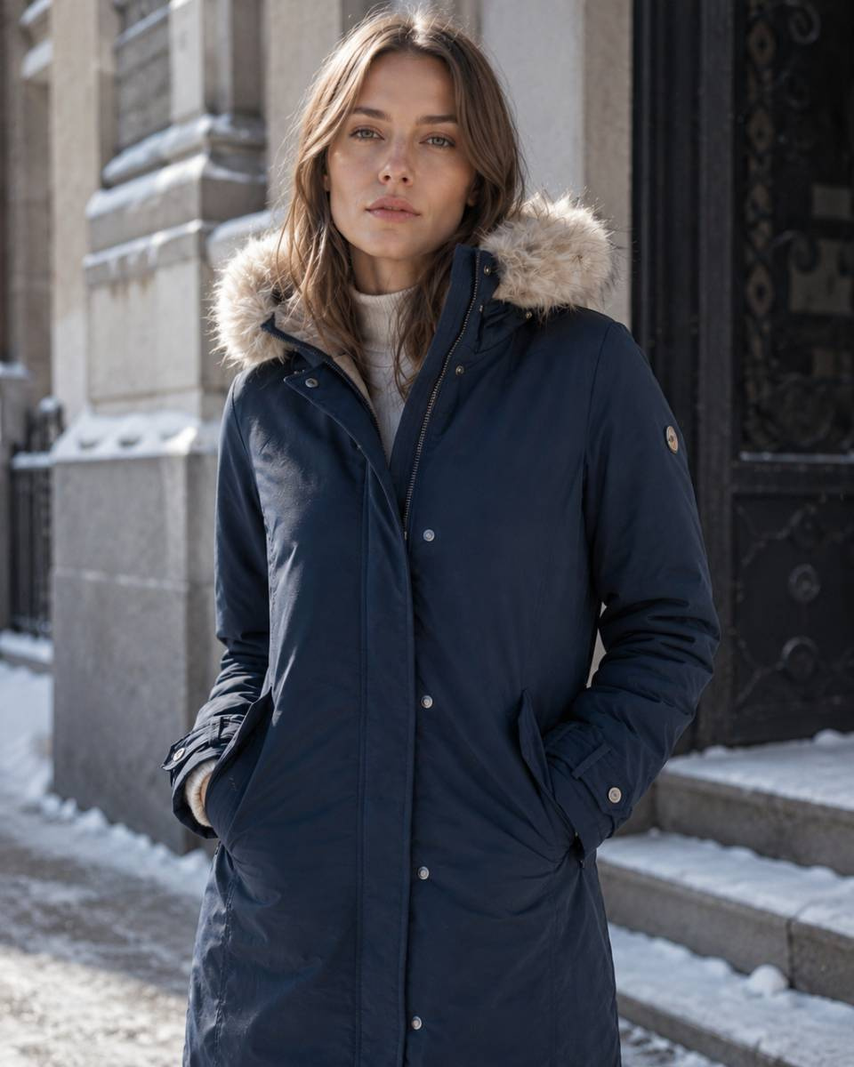 Parka de iarnă de culoare bleumarin, cu glugă și blană detașabilă