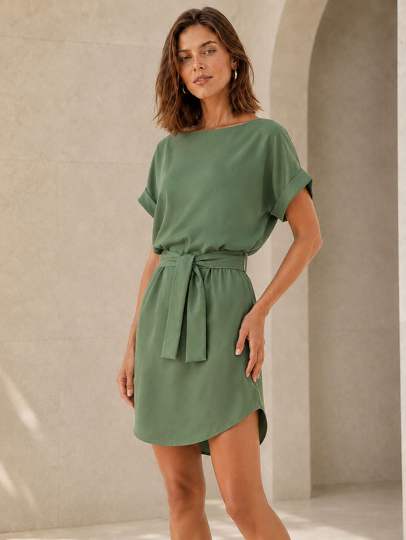 Rochie cu mâneci scurte, de culoare kaki