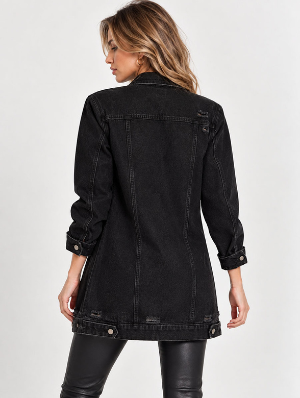 Jachetă neagră din denim cu efecte de uzură