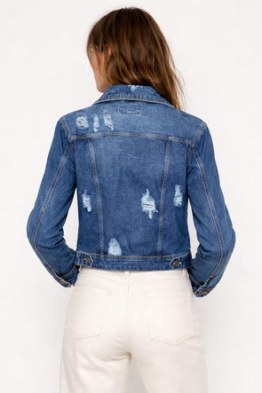 Jachetă clasică din denim, cu nasturi și buzunare