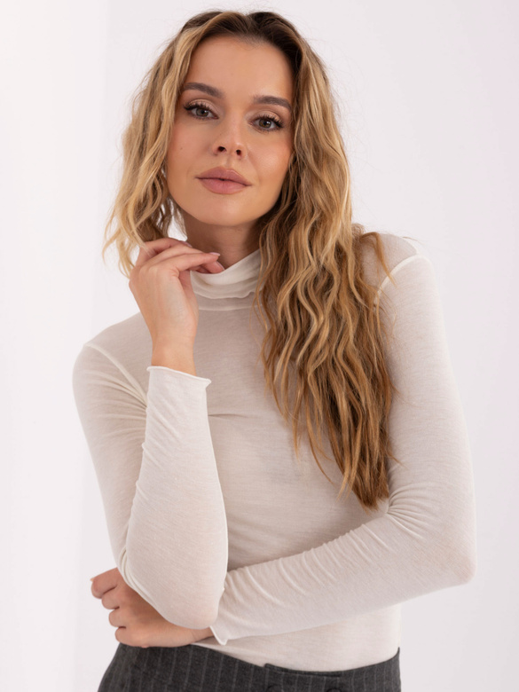 Pulover subțire de culoare ecru, cu cașmir