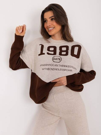 Set din tricot în nuanțe de bej și maro, cu pantaloni largi