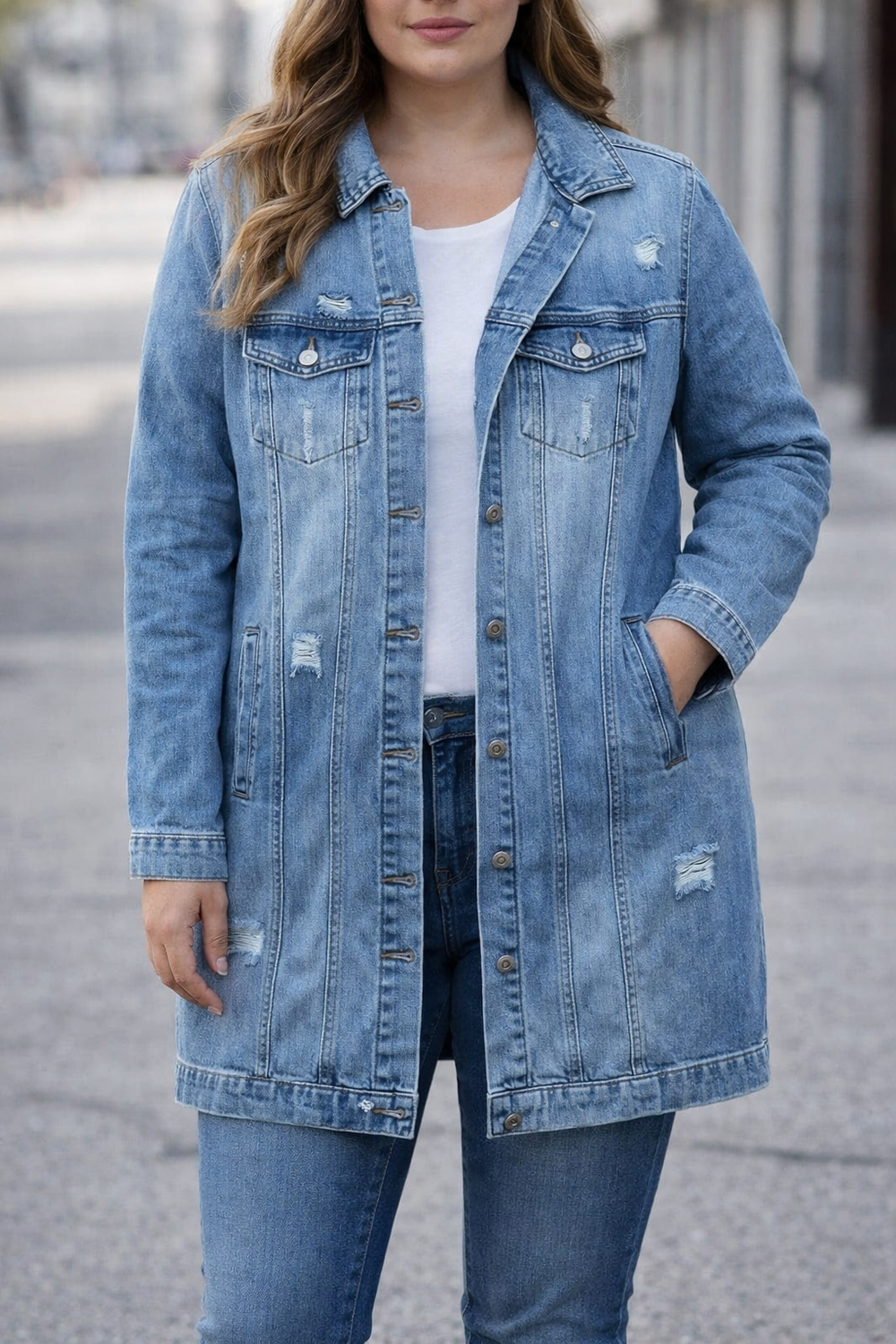 Jachetă din denim cu efecte de uzură