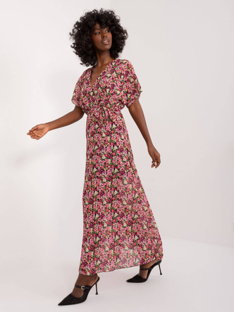 Rochie maxi plisată, negru-roz