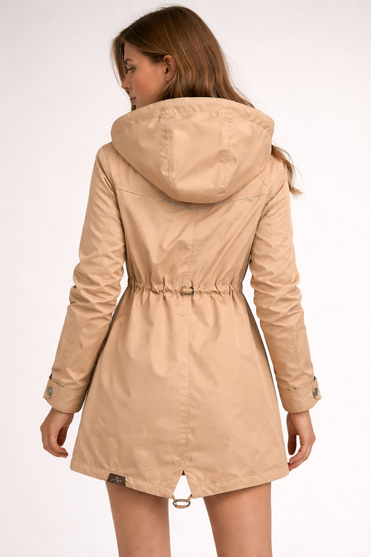 Parka minimalistă de culoare nisipie, cu glugă detașabilă