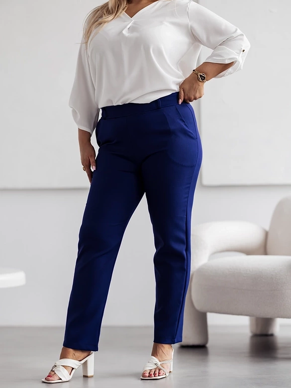 Pantaloni din țesătură de culoare bleumarin pentru femei
