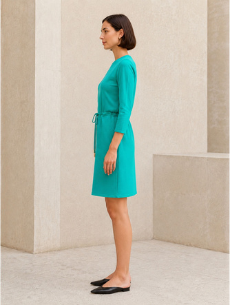 Rochie din bumbac de culoare turcoaz, cu mâneci 3/4