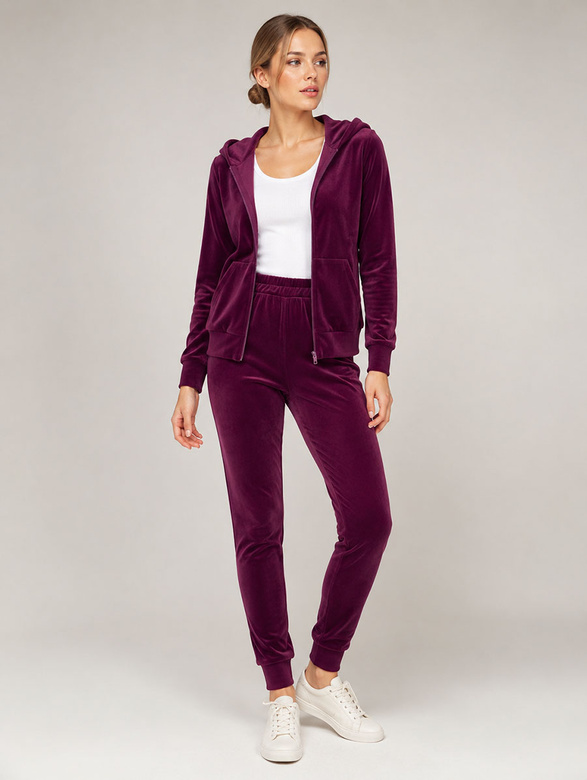 Set hanorac + pantaloni de trening din velur, culoare burgund