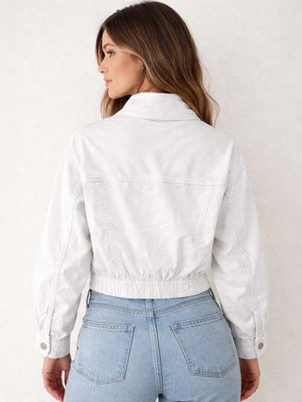 Jachetă albă din denim, oversized, până la talie