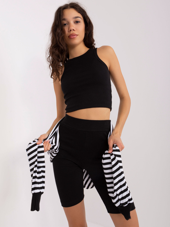 Set sportiv pentru femei, în trei piese, alb-negru – hanorac oversize, top și colanți cu dungi