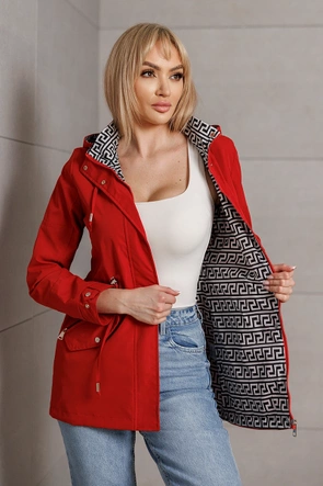 Parka subțire cu căptușeală decorativă roșie