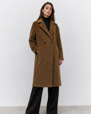 Palton oversize pentru femei, până la genunchi, de culoare camel