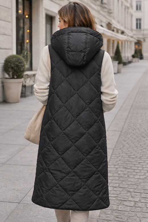 Vestă lungă neagră, oversize