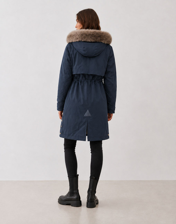 Damska parka z futerkiem granatowa (5M3180-215)