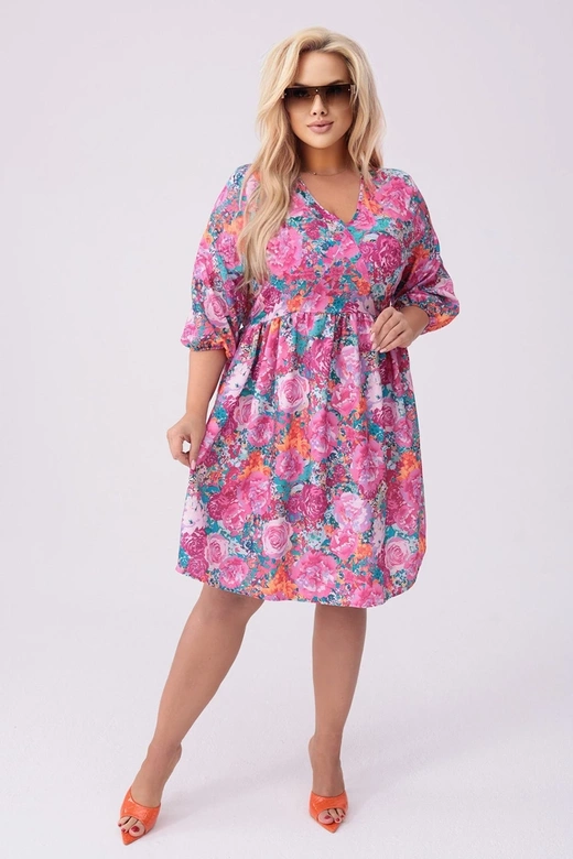 Rochie plus size cu imprimeu floral fucsia