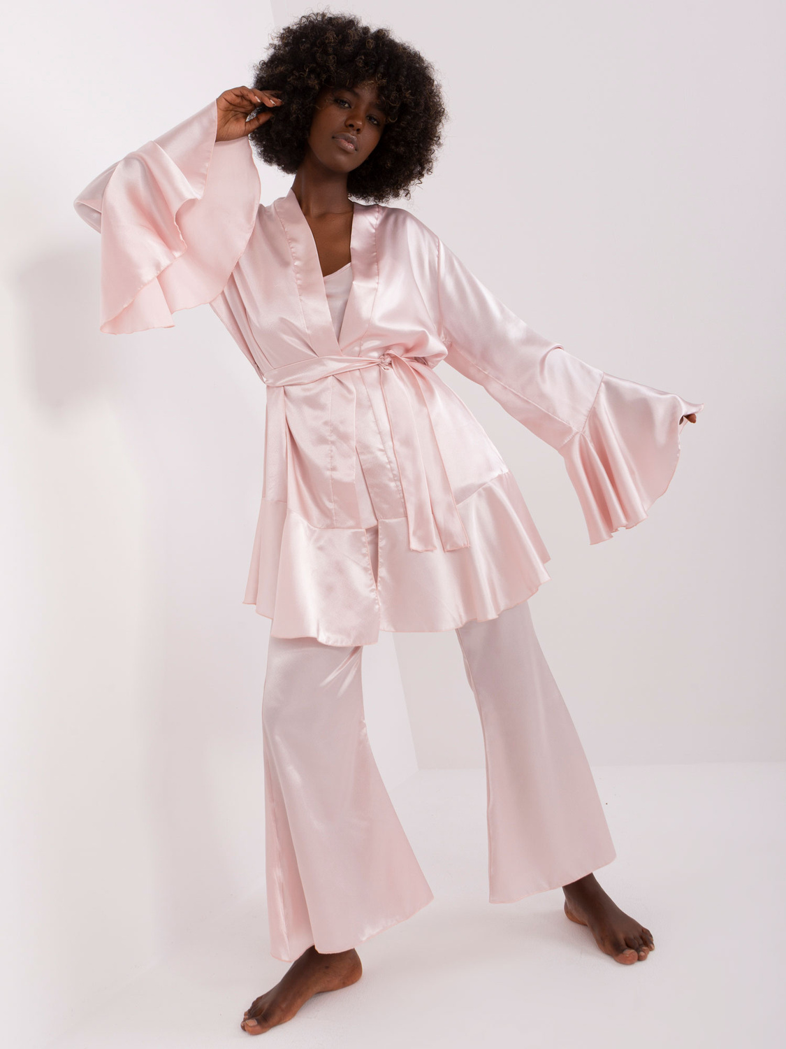 Set de noapte din satin, roz deschis