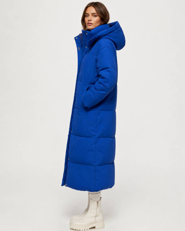Jachetă de iarnă lungă, albastră, pentru femei, în stil oversize