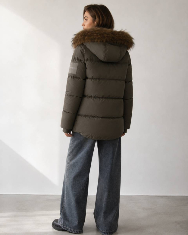 Jachetă scurtă de iarnă de tip puffer, de culoare kaki