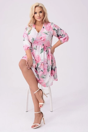 Rochie plus size cu imprimeu floral în nuanțe de ecru