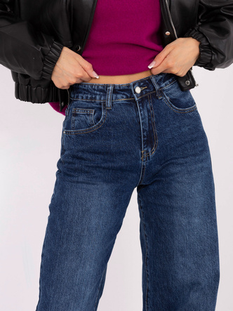 Pantaloni de blugi pentru femei, de culoare bleumarin, cu croială balloon și talie înaltă