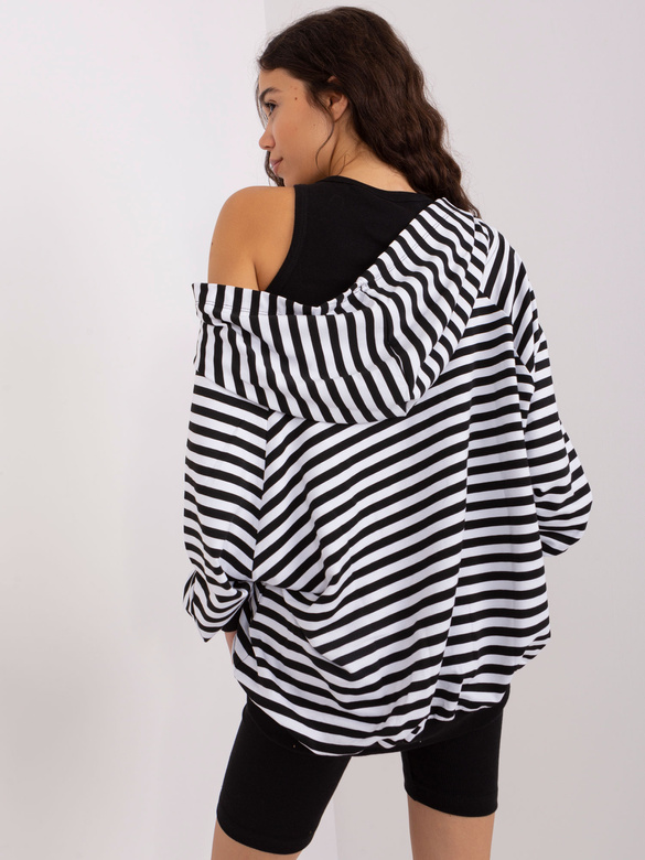 Set sportiv pentru femei, în trei piese, alb-negru – hanorac oversize, top și colanți cu dungi