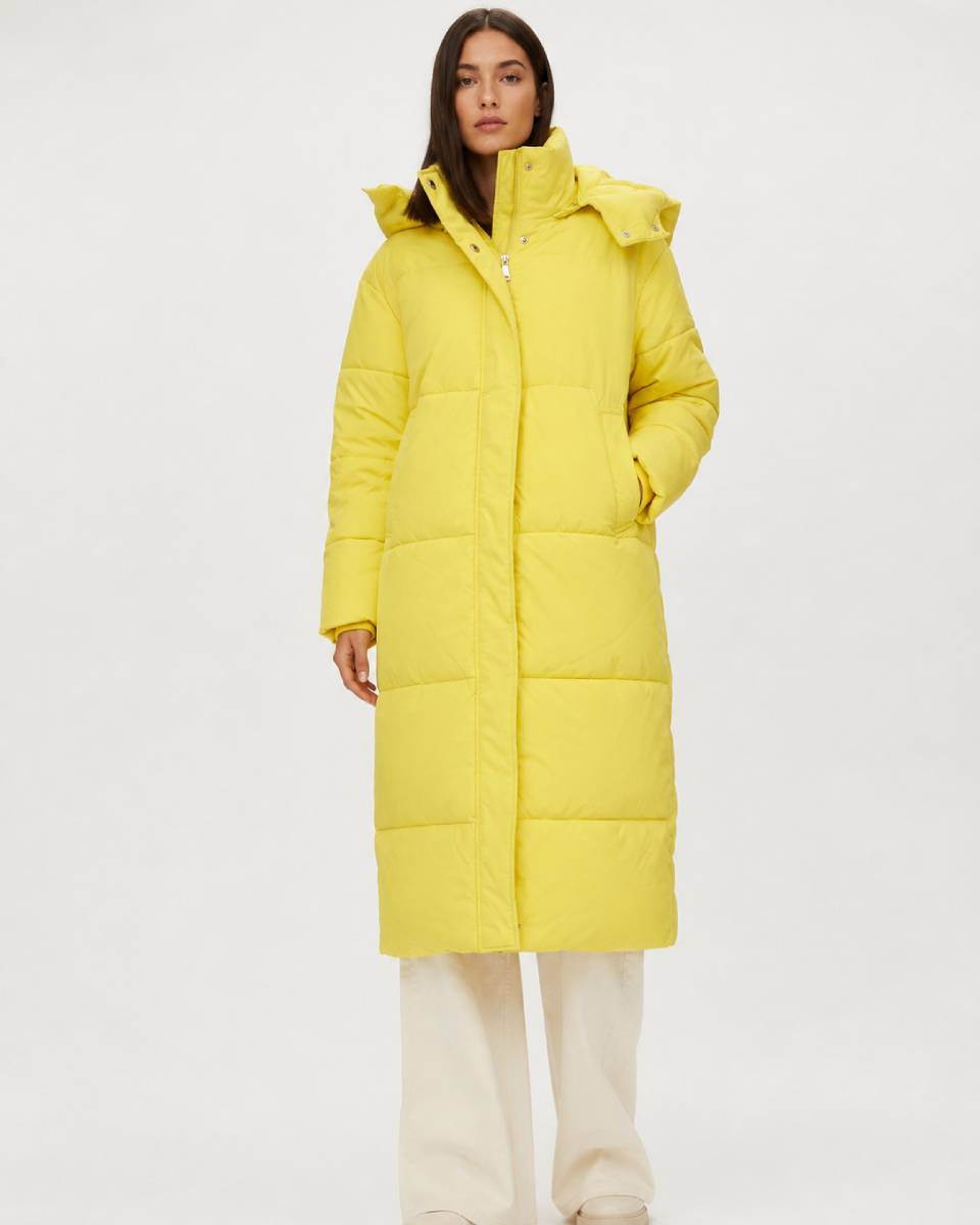 Jachetă de iarnă lungă, galbenă, pentru femei, în stil oversize