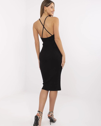 Rochie midi neagră, mulată, cu bretele