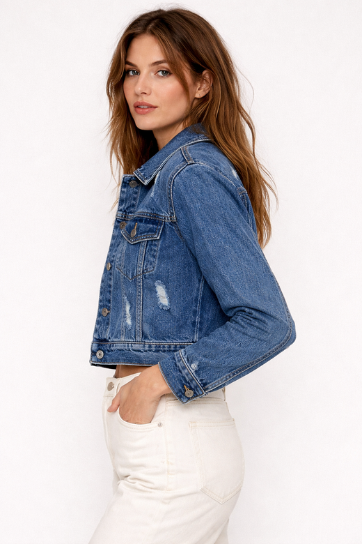 Jachetă clasică din denim, cu nasturi și buzunare