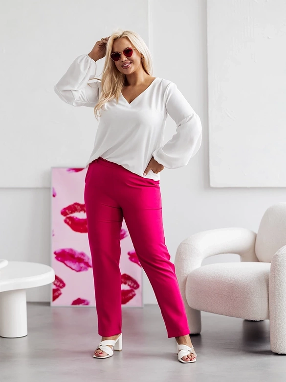 Pantaloni din țesătură de culoare zmeurie pentru femei