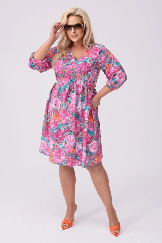 Rochie plus size cu imprimeu floral fucsia