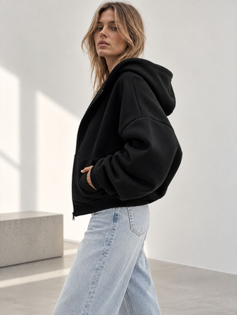 Hanorac oversize de damă cu glugă, de culoare negru