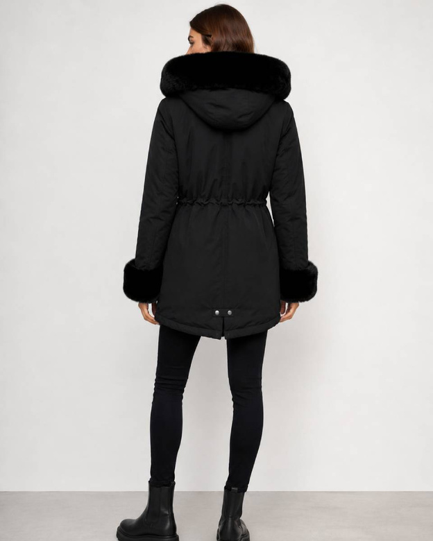 Parka de iarnă cu blană, neagră