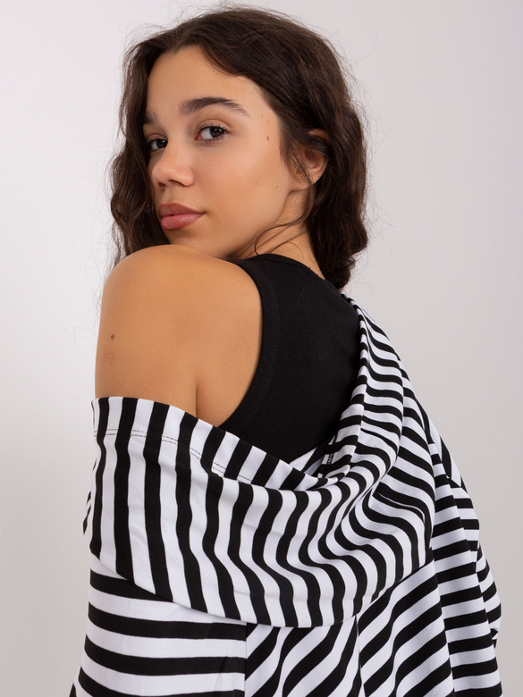 Set sportiv pentru femei, în trei piese, alb-negru – hanorac oversize, top și colanți cu dungi