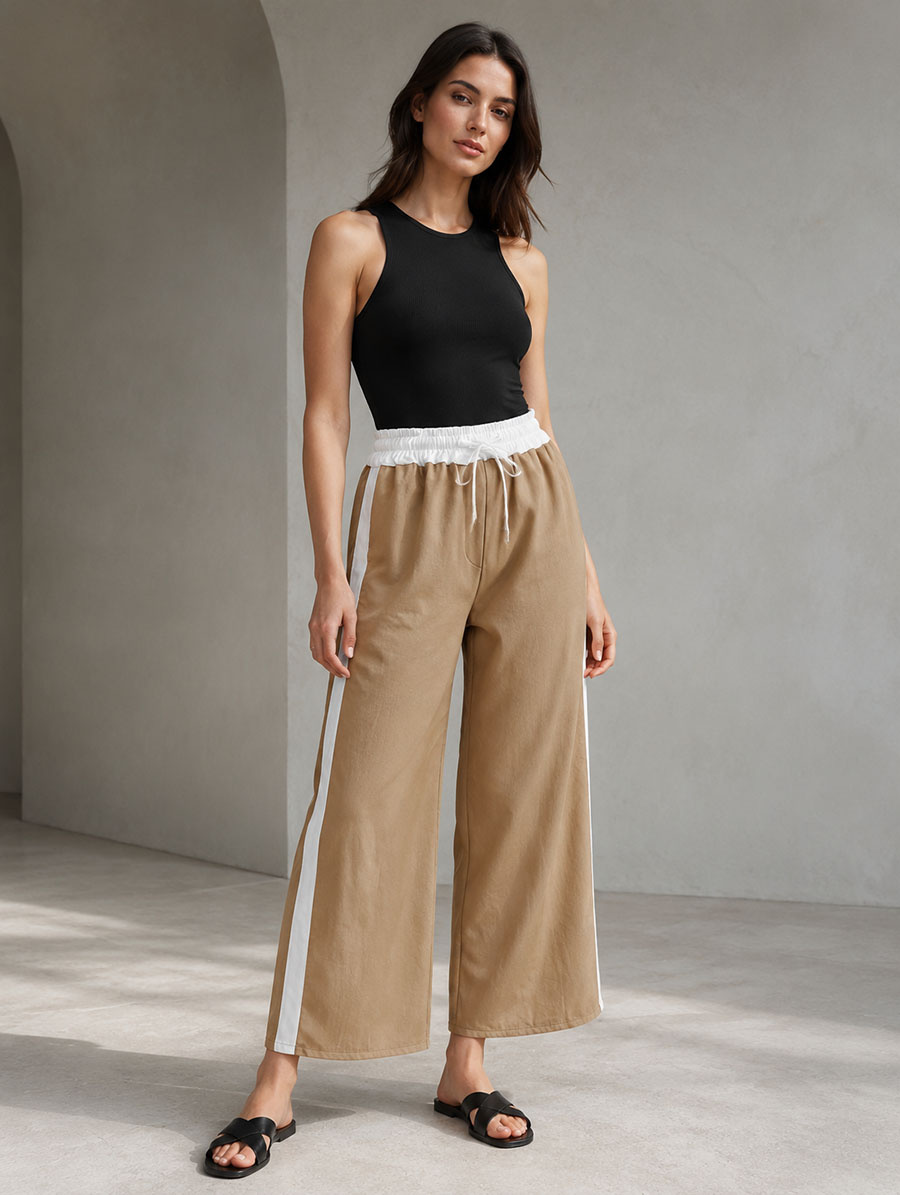 Pantaloni de damă de culoare caramel, cu croi larg
