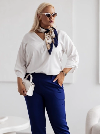 Pantaloni din țesătură de culoare bleumarin pentru femei