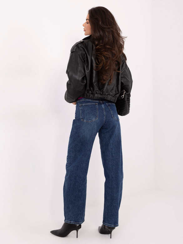 Pantaloni de blugi pentru femei, de culoare bleumarin, cu croială balloon și talie înaltă