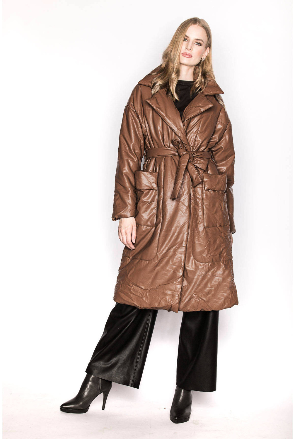 Palton maro oversize cu curea
