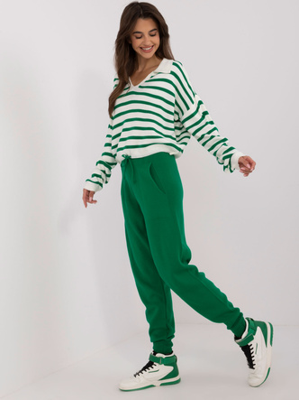 Set compus din pulover cu dungi și pantaloni cu manșete, verde-ecru