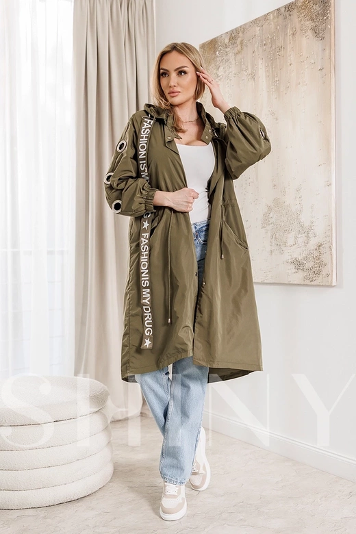 Jachetă oversize pentru femei, de culoare kaki, cu mâneci decorative