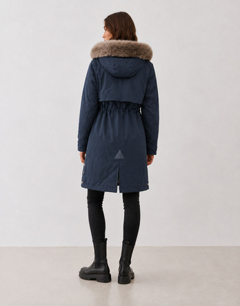 Damska parka z futerkiem granatowa (5M3180-215)