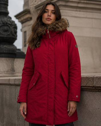 Parka roșie de iarnă cu glugă și blană detașabilă