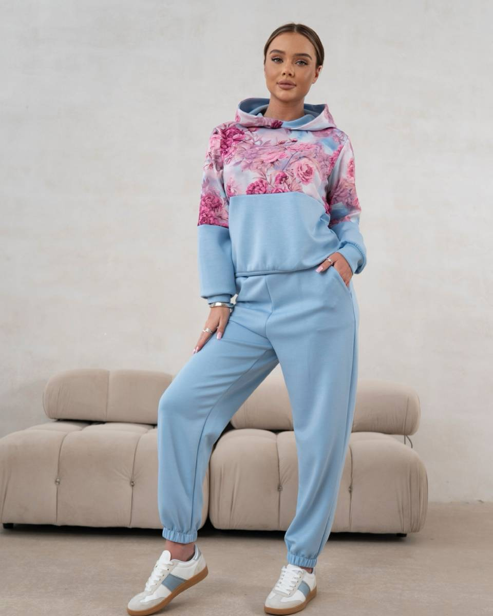 Set de trening pentru femei, cu glugă și pantaloni de trening, albastru