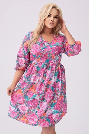 Rochie plus size cu imprimeu floral fucsia