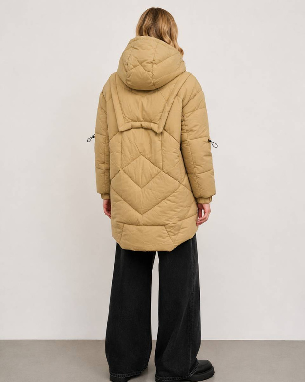 Jachetă puffer oversize cu glugă, de culoare camel