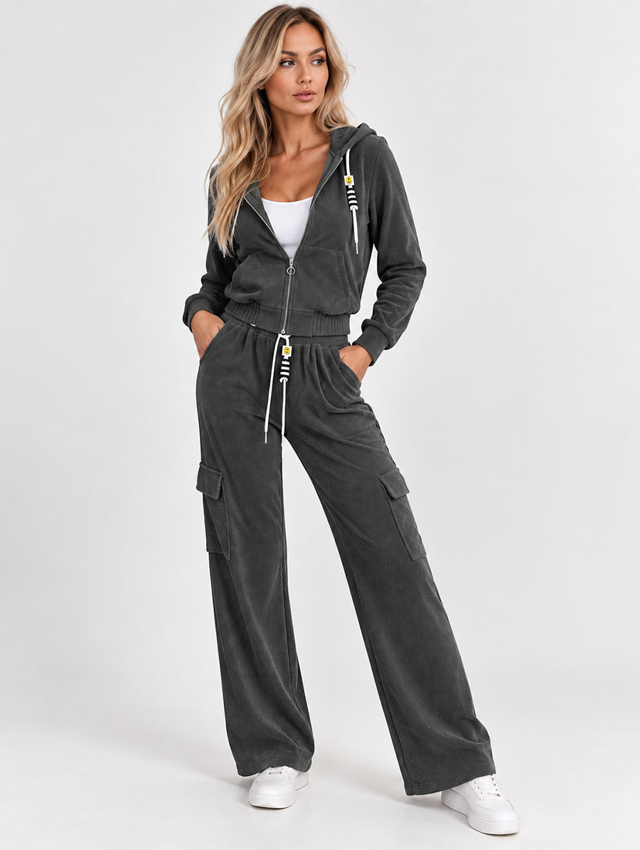 Trening cu pantaloni de tip cargo, de culoare grafit