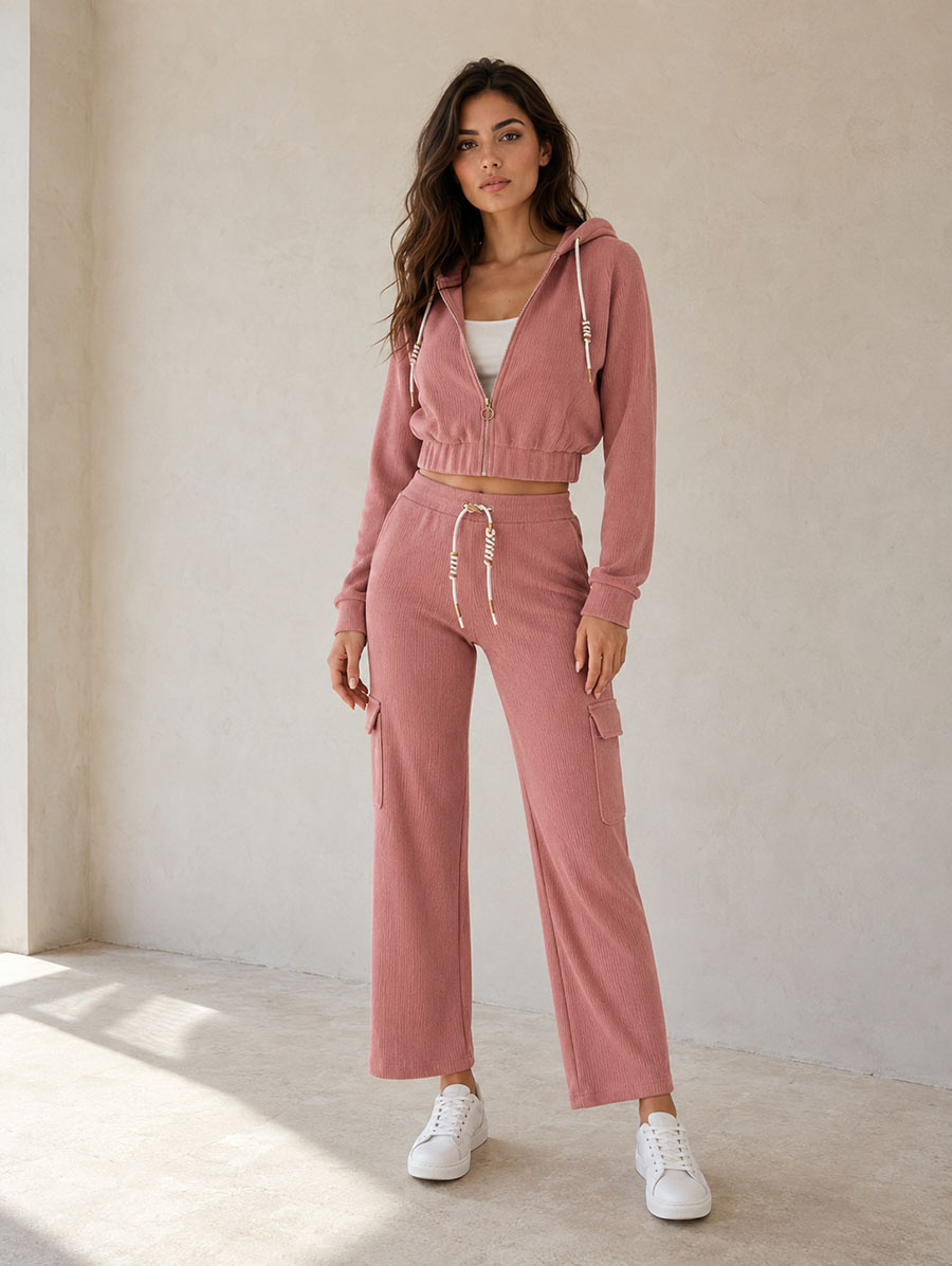 Trening cu pantaloni de tip cargo, roz