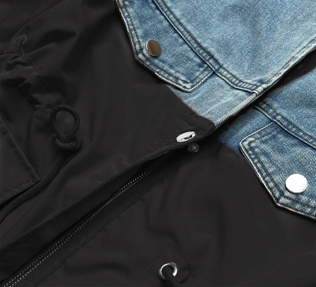 Jachetă lejeră din denim, realizată din materiale combinate, în nuanțe de albastru și negru