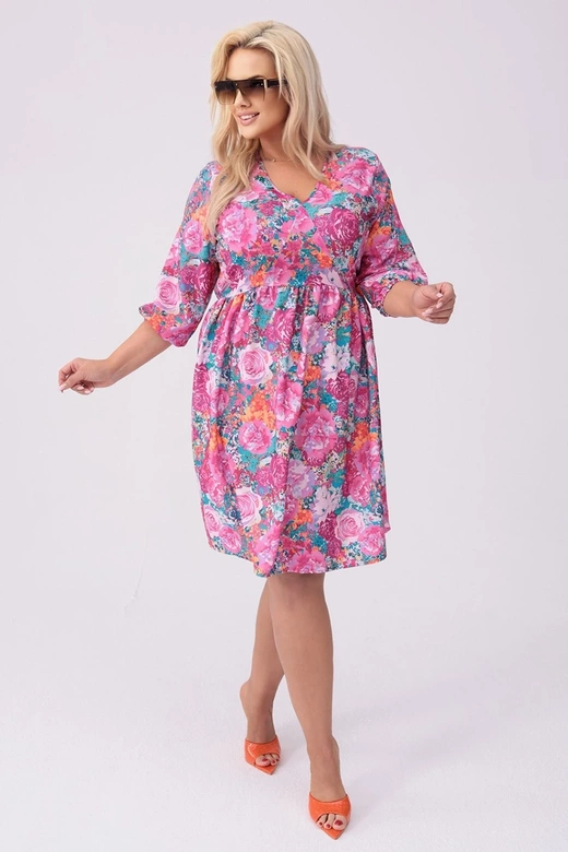 Rochie plus size cu imprimeu floral fucsia